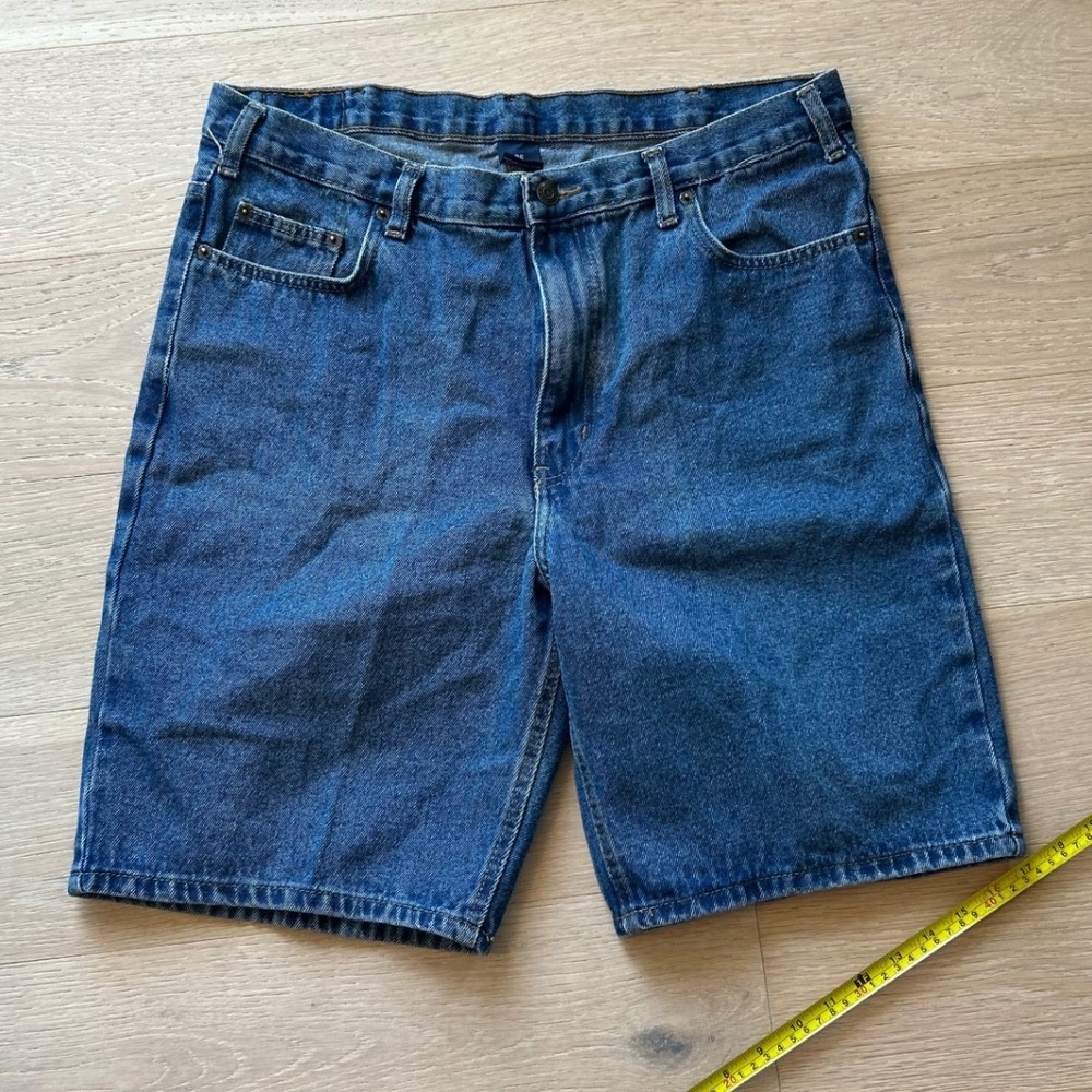 Y2K Skater Mens Denim Carpenter Shorts Size 36 Medium Wash Blue Denim Jorts VTG - Picture 1 of 7